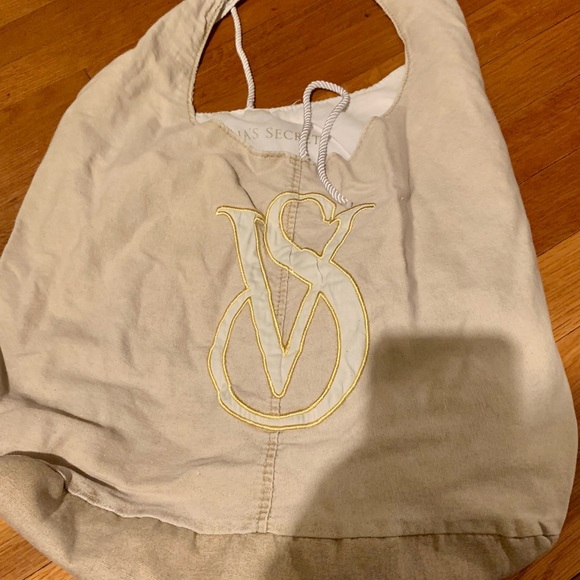 Gold Victoria’s Secret Cloth Beach Bag w. Rope Tie - Picture 1 of 5